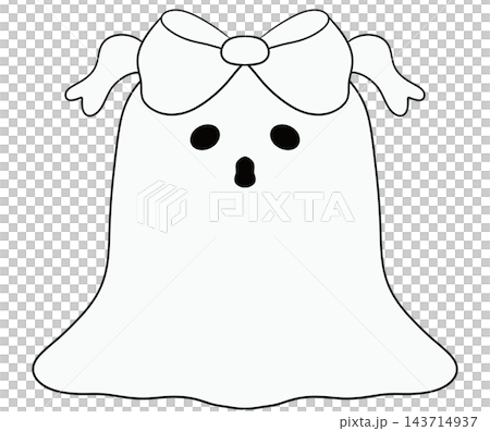 Cute line art ghost wearing a bow, spooky black and white outline element Cute line art ghost wearing a bow, spooky black and white outline element 143714937