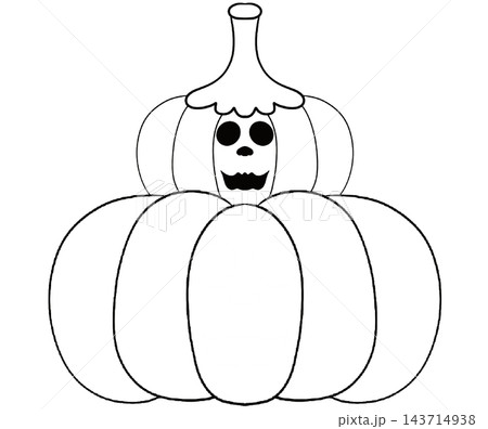 Cute line art stacked pumpkins with carved spooky faces, Halloween outline element Cute line art stacked pumpkins with carved spooky faces, Halloween outline element 143714938