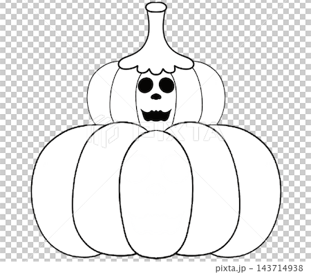 Cute line art stacked pumpkins with carved spooky faces, Halloween outline element Cute line art stacked pumpkins with carved spooky faces, Halloween outline element 143714938
