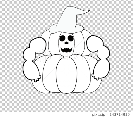 Cute line art tall carved jack-o-lantern pumpkin, spooky Halloween outline element Cute line art tall carved jack-o-lantern pumpkin, spooky Halloween outline element 143714939