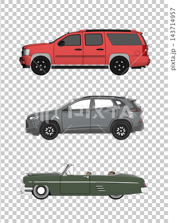 car set, isolated on transparent background, 3d illustration, cg render, side view car set, isolated on transparent background, 3d illustration, cg render, side view 143714957
