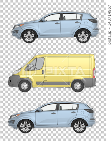 car set, isolated on transparent background, 3d illustration, cg render, side view 143714967