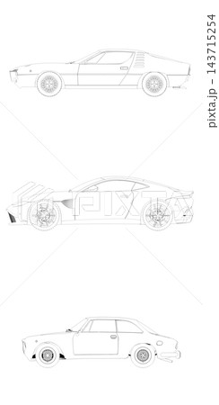 car set, outline drawing, sketch, contour image, side view car set, outline drawing, sketch, contour image, side view 143715254