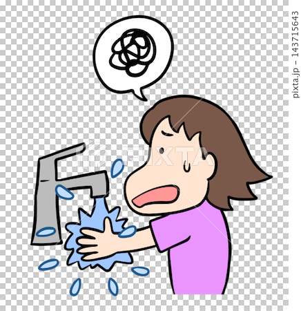 A woman with a troubled expression washing her hands A woman with a troubled expression washing her hands 143715643