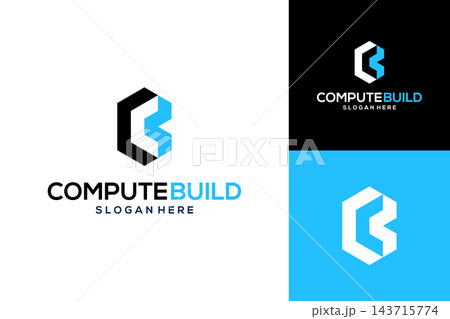 Geometric letter C B technology and real estate logo design template. Initial C and B building logo design 143715774