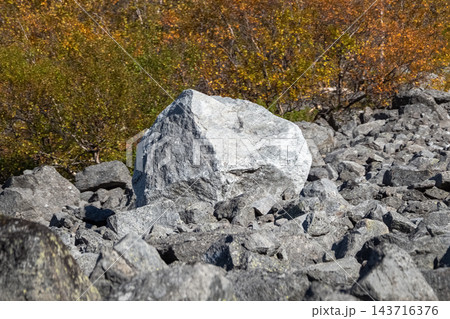 Massive Granite Boulder on a Rocky Slope in Autumn 143716376