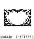 Bat branch border, black winged trio top bare twigs sides, wide rectangle ornament. Halloween horror decoration sketch, spooky night motif mark. Flying colony dark seal 143716564