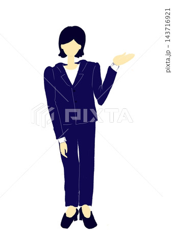 案内や説明をするスーツ姿の女性の全身イラスト素材 143716921