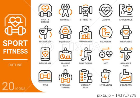 sports and fitness outline icon set,20 vector icons 143717279