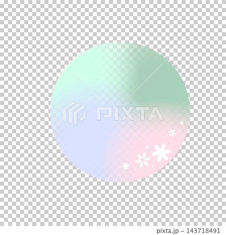 A circular background with a pastel gradient of mint green, blue, and pink, decorated with small stars and lights. 143718491
