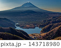 精進峠から見る朝の富士山と精進湖 143718980