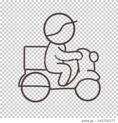 A stick figure delivering on a scooter 143720177