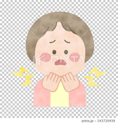 Watercolor-style illustration of a child with a sore throat 143720439