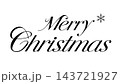 メリークリスマスの英字と雪の結晶、白黒の筆記体ベクターイラスト 143721927