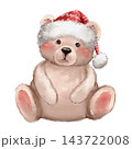 Cute Christmas Teddy Bear Illustration Wearing a Red Santa Hat 143722008