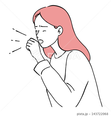 咳をして口元を押さえる体調不良の女性のシンプルでおしゃれな線画イラスト(風邪、アレルギー、ウイルス) 咳をして口元を押さえる体調不良の女性のシンプルでおしゃれな線画イラスト(風邪、アレルギー、ウイルス) 143722068