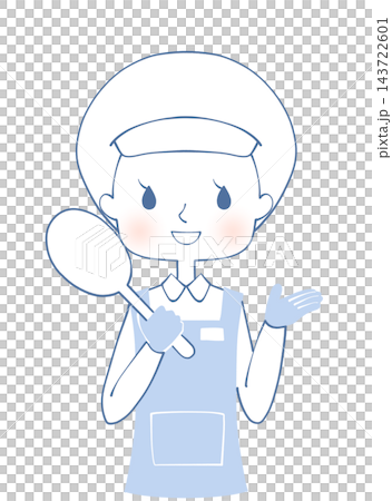 給食センターで働く女性が案内するイラスト 給食センターで働く女性が案内するイラスト 143722601