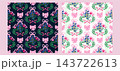 Set of seamless pattern christmas elegant festive modern style Hand-drawn cute poinsettias, holly berries, ribbon, rowanberry, branches and snowflakes Vector template background illustration 143722613