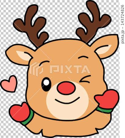 Cute reindeer head character wearing red mittens christmas element sticker print visual graphic clipart artwork design icon illustration Cute reindeer head character wearing red mittens christmas element sticker print visual graphic clipart artwork design icon illustration 143724826