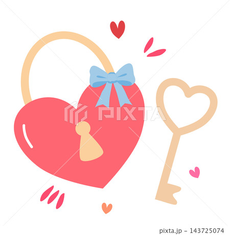 Heart shaped padlock with key romantic valentine love element sticker print visual graphic clipart artwork design icon illustration Heart shaped padlock with key romantic valentine love element sticker print visual graphic clipart artwork design icon illustration 143725074