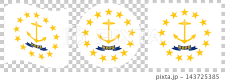 Rhode Island flags collection. Waving flag of Rhode Island, round flag in circle shape. Rhode Island flags collection. Waving flag of Rhode Island, round flag in circle shape. 143725385