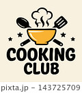 Cooking Club Logo Design Vector Badge with Chef Hat Bowl Spoon Spatula and Stars Icon for Food and Restaurant 143725709