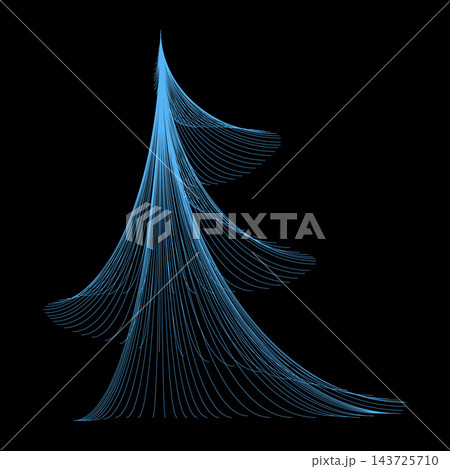 Abstract Blue Line Art Christmas Tree Vector Graphic Icon Isolated on Black Background for Modern Holiday Design 143725710