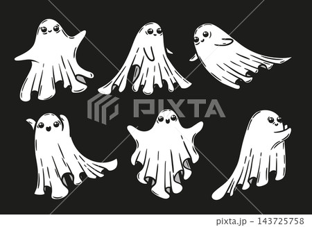 A set of cute ghosts on a black background A set of cute ghosts on a black background 143725758