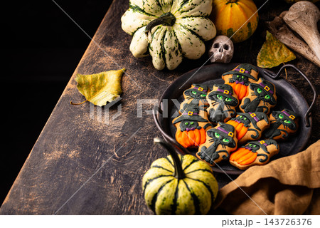 Halloween cookies in shape of black cat Halloween cookies in shape of black cat 143726376
