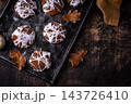 Spooky Halloween mummy cookies with eyes 143726410