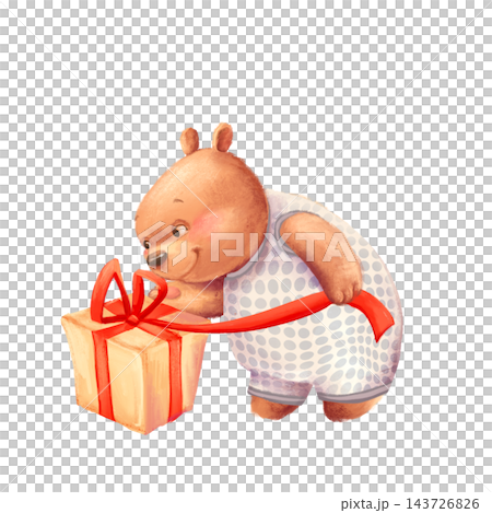 Cute Teddy Baby Illustration Giving a Wrapped Gift 143726826