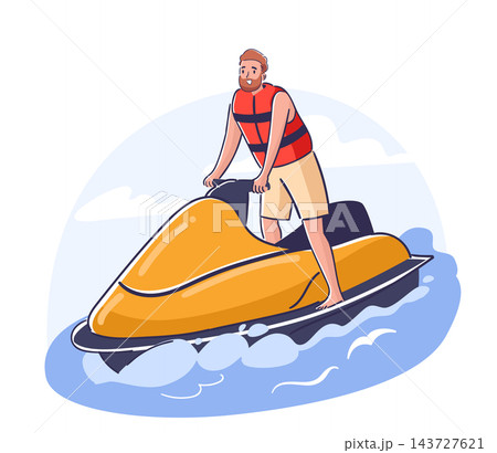 Jetski Rider Cruising Cartoon 143727621