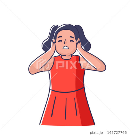 Girl Covering Ears Cartoon Style 143727766