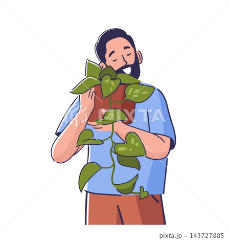 Plant Lover Hugging Houseplant Cartoon Plant Lover Hugging Houseplant Cartoon 143727885