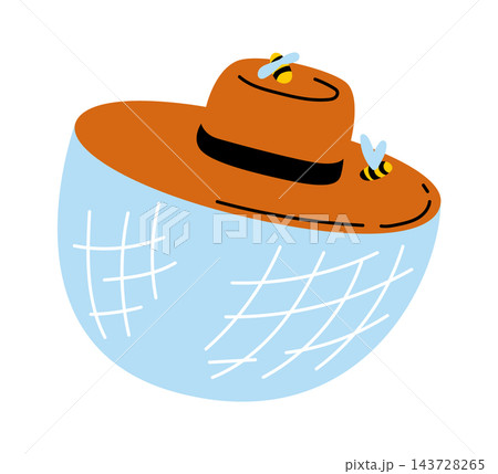 Beekeeping Hat With Veil Cartoon 143728265