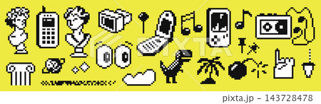 Retro Pixel Icon Set Nostalgia Cyber Y2K Retro Pixel Icon Set Nostalgia Cyber Y2K 143728478