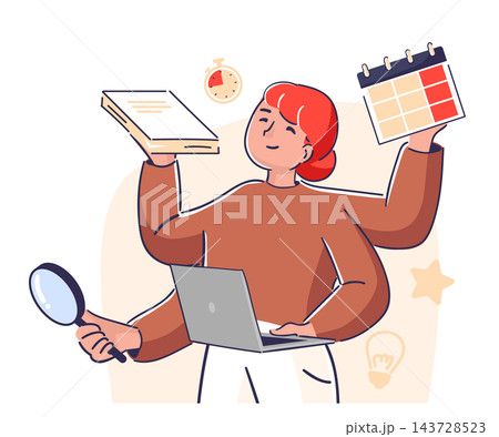 Multitasking Manager Planning Workflow Cartoon Multitasking Manager Planning Workflow Cartoon 143728523