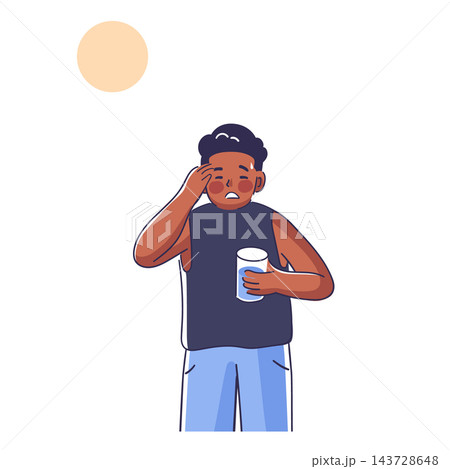 Man Dehydrated Under Sun Cartoon 143728648