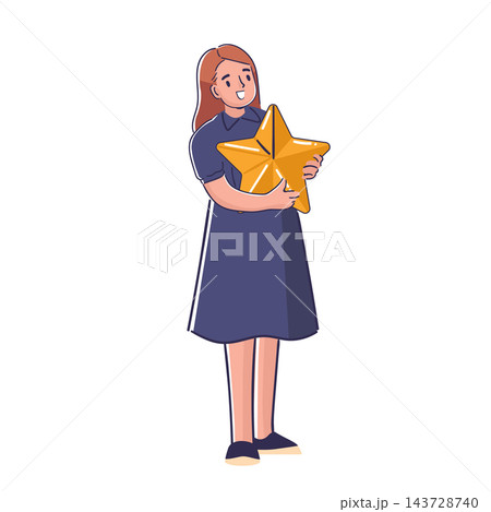 Girl Holding Star Reward Cartoon 143728740