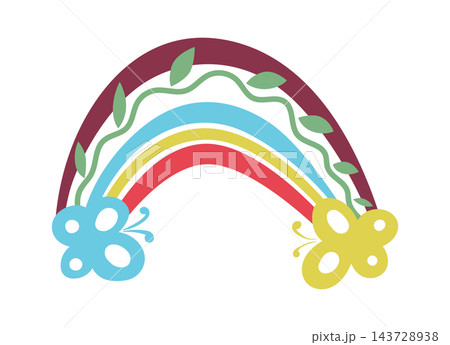 Rainbow With Butterflies And Vines Cartoon Rainbow With Butterflies And Vines Cartoon 143728938