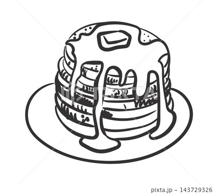 Pancake Stack With Syrup Line Art Pancake Stack With Syrup Line Art 143729326