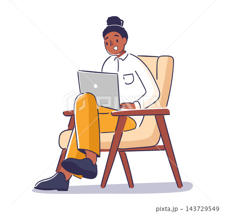 Woman Working On Laptop Seated Cartoon Woman Working On Laptop Seated Cartoon 143729549
