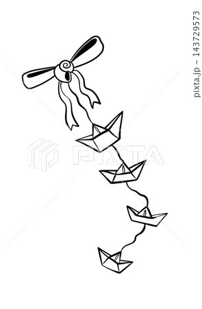 Bow Garland With Paper Boats Line Art Bow Garland With Paper Boats Line Art 143729573