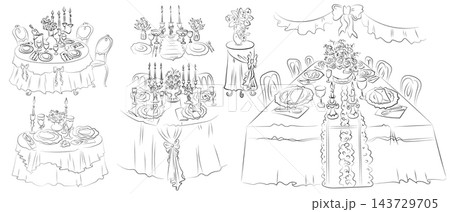 Banquet Table Setting Line Art Banquet Table Setting Line Art 143729705