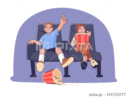 Boys Watching Movie Cinema Seating Cartoon 143729777