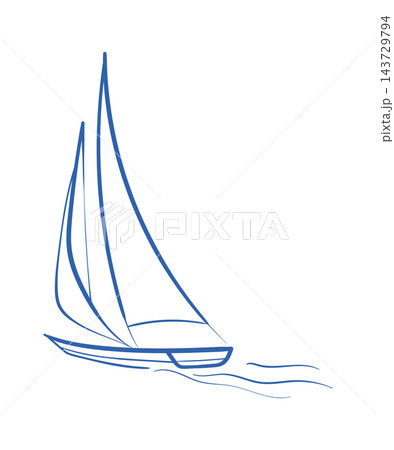 Sailboat Gliding On Waves Line Art Sailboat Gliding On Waves Line Art 143729794