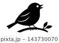 枝にとまってさえずる小鳥のシルエット ピクトグラム モノクロ 143730070