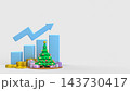 Christmas Sales Growth Concept with Rising Blue Chart Golden Coins and Festive Tree 3d render. 143730417