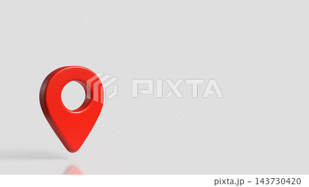 Red Location Pin on Gray Background with Copy Space 3d render. 143730420