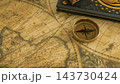 Vintage Compass On Ancient Treasure Map 3d render. 143730424